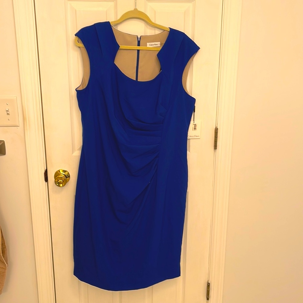 Calvin Klein blue shirred dress